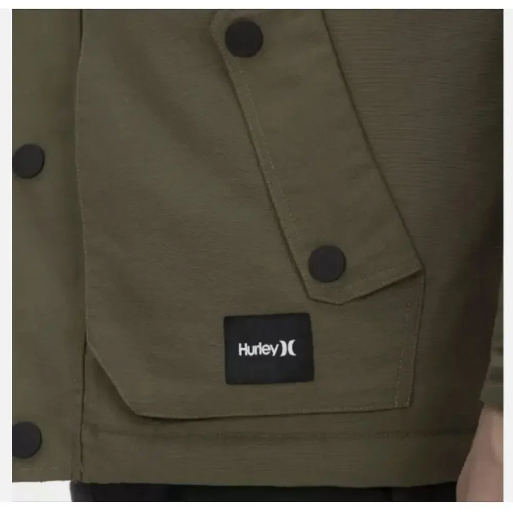 Hurley Slammer Jacket Men S Green #G4932-00 Hooded Long Sleeve Button-Up Winter